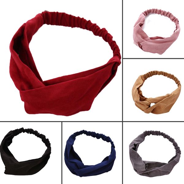 

women spring suede headband vintage cross knot elastic hairbands solid pink red black girls hairband for women hair accessories