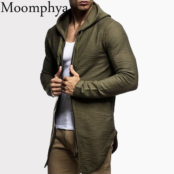 

2018 new men hip hop cardigan hoodies sweatshirts hooded sweatshirts slim longline tail curved hem hoodie men coat, Black
