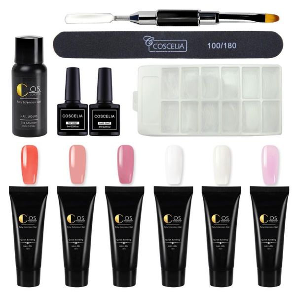

coscelia set for manicure nail extension set 6pc 15ml builder uv gel crystal pure colors nail polish tools kit