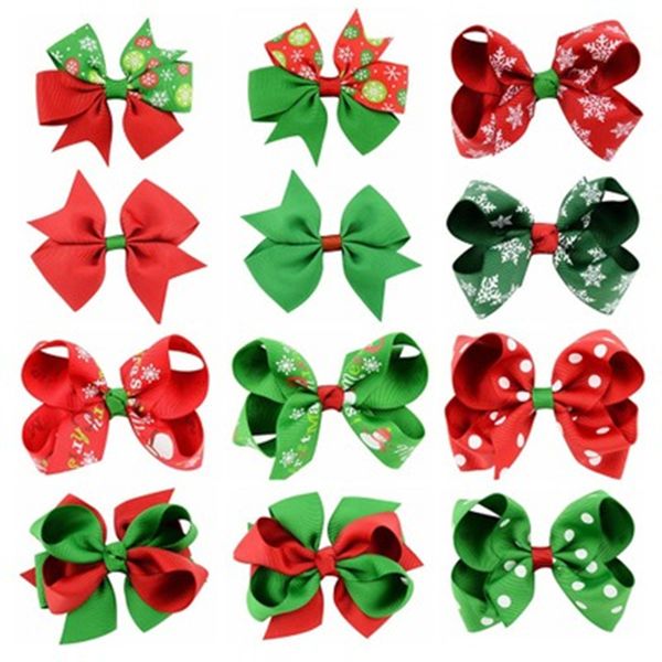 

wholesale christmas grosgrain ribbon bows children baby girls hair clip hairpins boutique hairclips hair styling accessories, Slivery;white