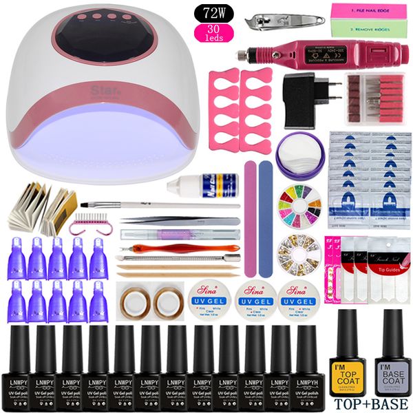 

manicure set with lamp nail kit 36w/48w/72 uv led lamp for nail art sets 12pcs 8ml uv gel polish set tools for manicure
