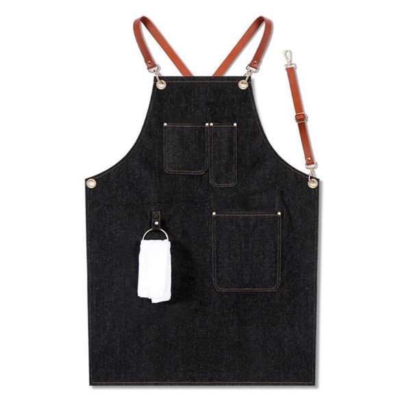 

1pcs fashion adjustable kitchen denim work apron uniform cooking chef apron artist waiter pocket for cooking baking rest