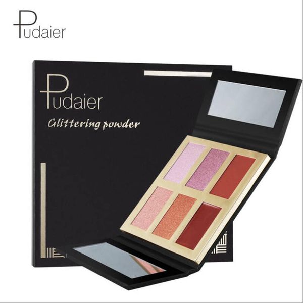 Pudaier Brand Pressed Glow Master 6 Farben Highlight-Palette Lidschatten-Reparatur-Rouge-Scheiben glitzerndes Puder