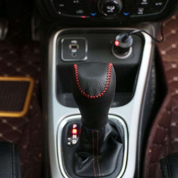 

carmilla pu leather interior car gear head shift knob cover gear shift collars case for renegade 2014 - 2017 accessories