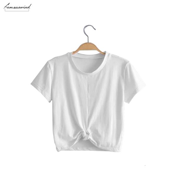 

2019 t shirt women tie front o neck mouw t shirt boog loose casual t shirt crop top, White