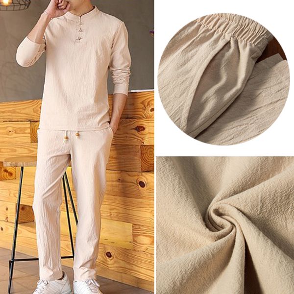 

long sleeved t shirt men's sportswear large size trousers chinese wind cotton, Gray