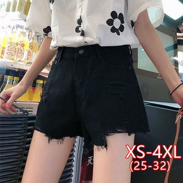 

korean version short woman fashionable hole casual rriped denim shorts women personality high waist jean shorts, White;black