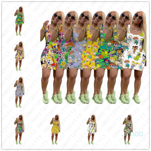 

s-3xl women summer sleeveless dress design short skirt tank long vest dresses anime kids figures print beach clubwear bodysuit cloth d5804, White