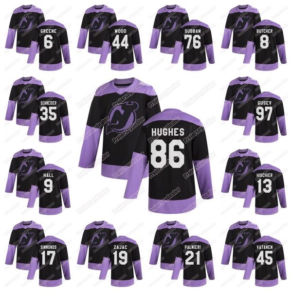 

womens new jersey devils fights cancer practice black jersey nikita gusev jack hughes p.k.subban taylor hall cory schneider nico hischier, Black;red