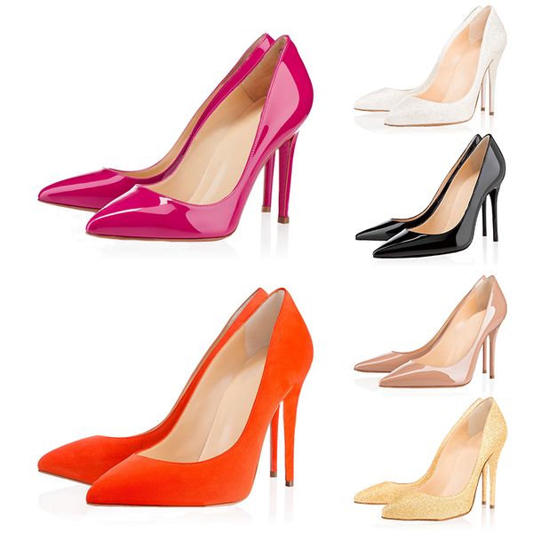 

with box fashion luxury designer women shoes red bottom high heels 8cm 10cm 12cm nude black red pumps leather wedding dress shoes 35-42