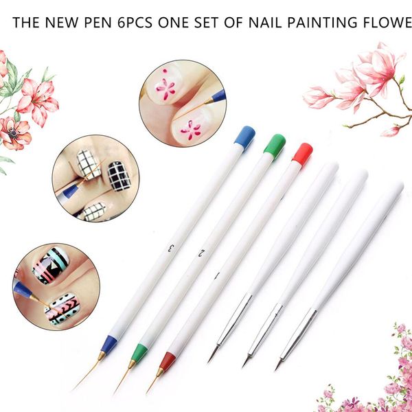 

6pcs/set nail brush dottings painting drawing striping liner pen tool set private label uv gel polish brush