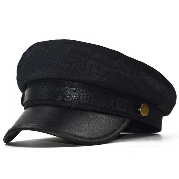 

cap hat female winter hats for women men ladies army militar hat pu leather visor black cap sailor bone male, Blue;gray