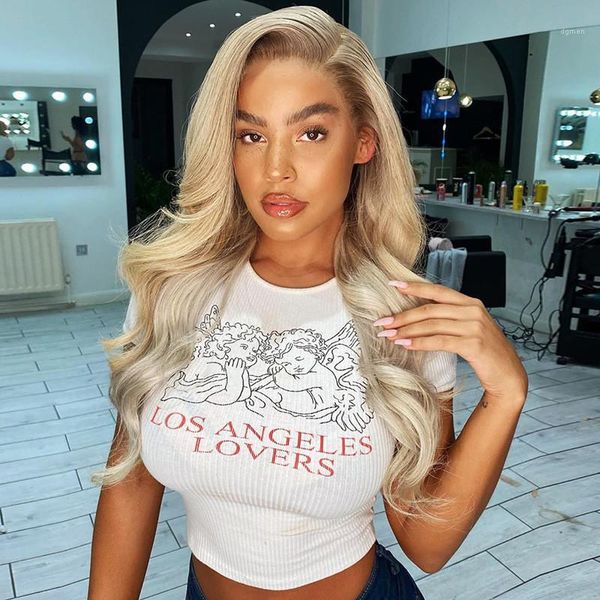 

casual short sleeve crew neck tees womens clothing womens designer letter print tees slim crop top, White