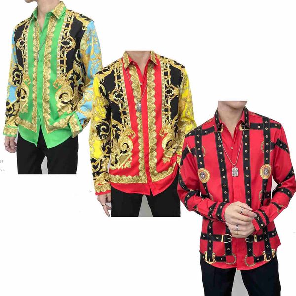 

new men's plaid designer shirt fashion casual shirt men's medusa shirt golden floral slim slip polo shirts, White;black