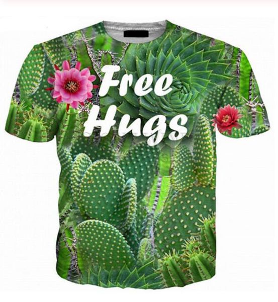 Neue Mode Herren/Damen Kaktus Free Hugs T-Shirt Sommer Stil Lustige Unisex 3D Druck Casual T Shirt Tops Plus größe AA096
