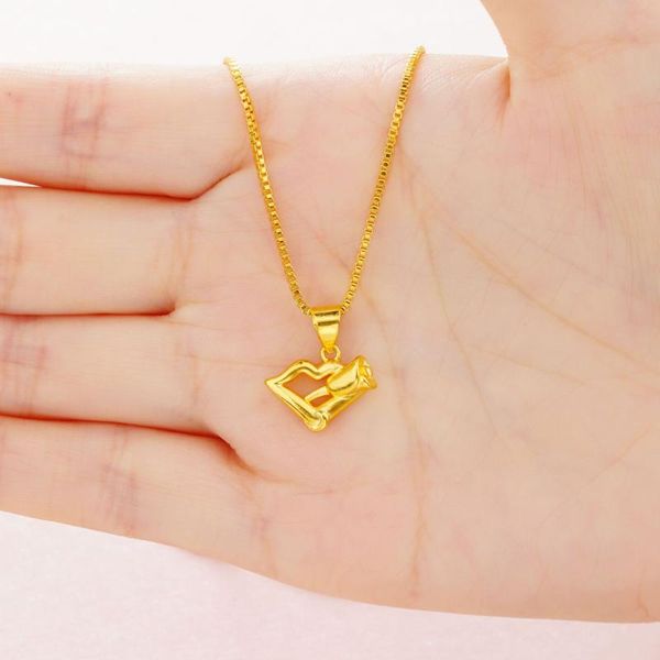 

2020 new real 24k gold lips pattern dubai gold necklace for women ladies flower pendant necklaces jewelry accessories, Silver
