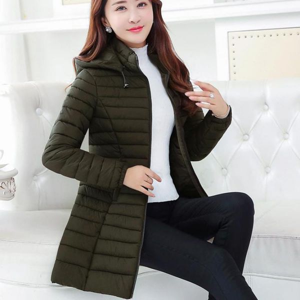 

девушки пуховик 2019 зимы женщин с капюшоном теплое пальто тонкий плюс размер 6xl цвета конфеты хлопка проложенный basic long jacket женский, Black