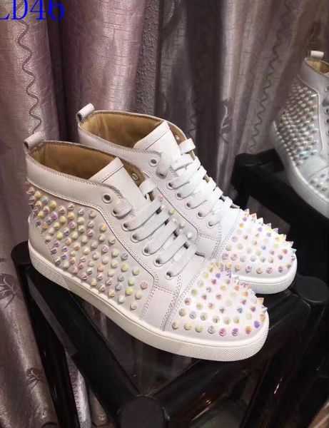 

b18 new christian luxury louboutin bottom red bottoms studded spikes brand cl mens casual shoes men women party lover sports sneakers, Black