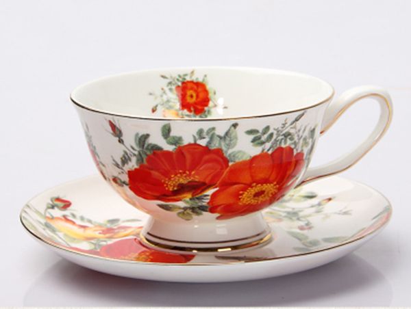 

wild rose ceramic afternoon black tea cups and saucers bone china coffee cup with tray porcelain drinkware set dropshipping