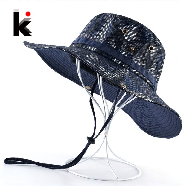 

summer wide brim sun hats men women anti-uv visor caps outdoor camouflage cap fishing hunting breathable mesh chapeu masculino