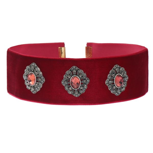 

wholesale- fashion luxury designer exaggerated embroidery rose diamond pearl cute star woman velvet choker statement necklace, Silver