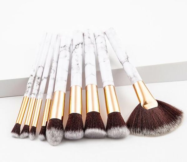 

beauty tools 9pcs makeup eye brushes set marble plastic handle gold tube brush