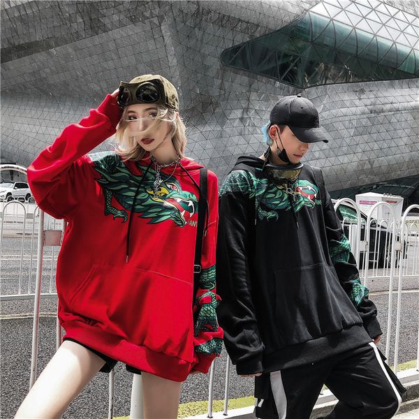 

autumn 2019 new men dragon hooded hip hop hoodie, Black