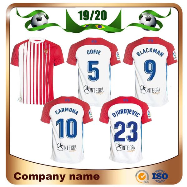 

19/20 sporting gijon soccer jersey 2020 home #5 cofie #10 carmona soccer shirt #9 blackman #23 djurdjevic away football uniform, Black;yellow