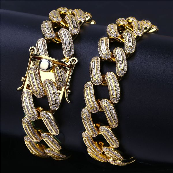 

18mm gold silver prong setting cuban link chain for men cz zirconia cuban chains necklace mens hip hop jewelry