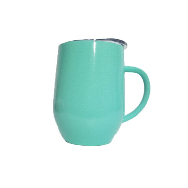 

2018 stainless steel cups powder coated fashion egg shaped wine glass travel beer mugs 9oz tumblers with handle