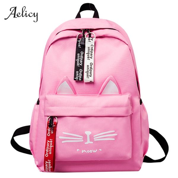 

aelicy cute cartoon cat ears backpack girl schoolbag for teenage women back pack nylon school backpack famale teen bagpack new