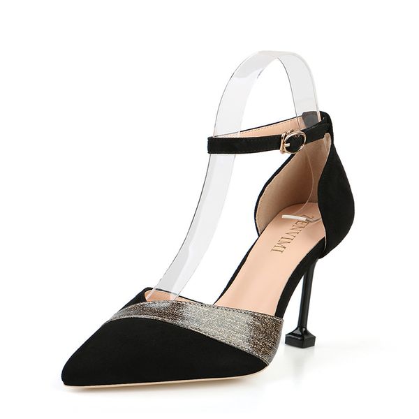 

8.5cm pumps new 2020 pointed women's high heel sandals summer cat and ladies single shoes wholesale, Black