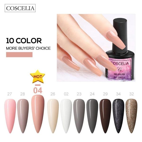 

coscelia 10 цветов гель лак для ногтей светодиодные уф-гель для ногтей soak off ногтей блеск 8ml ню красный гибридная польский, Red;pink