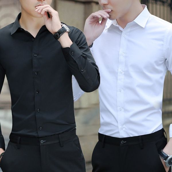 

white shirt, long sleeve, slim, ironing- solid-color business suit, white men's suit shirt for work, White;black