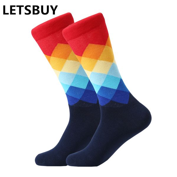 

letsbuy male tide brand men cotton socks gradient color summer style long wedding sock men's knee high business socks man sox, Black