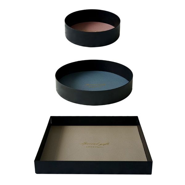 

1 пк кожа pu хранения tray дисплея ювелирных изделий тарелка кольцо cosmetic organizer home decor, Pink;blue