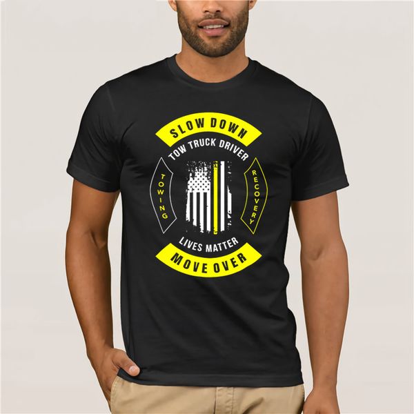 

2019 fashion summer t shirt 100% cotton creative graphic funny tow truck driver shirt slow down move over, White;black