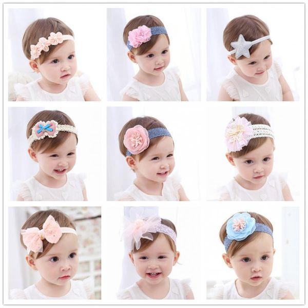 

girls kids headbands turban newborn hairband children headband flower girls pink ribbon hair bands hair accessories jewelry, Slivery;white