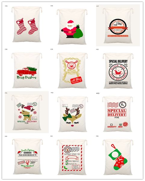 

2020 new christmas large canvas santa claus drawstring bag with reindeers monogramable christmas gifts sack bags christmas decorations