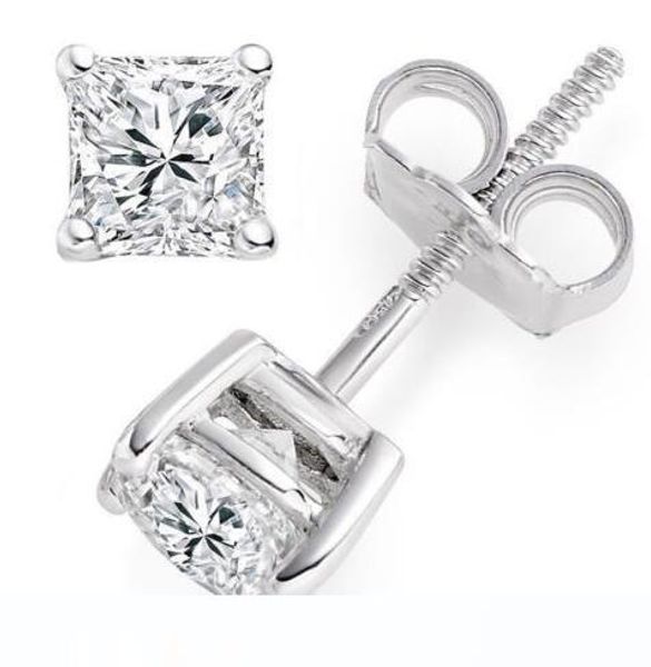 

1 карат принцесса cut пасьянс серьги твердые 14k белое золото real винт назад, Golden;silver