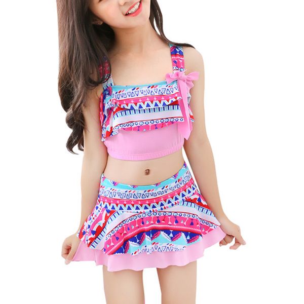 

girls two pieces swim suits with cap children swimwear kids bathing suits girls swimsuits skirt beach wear maillot de bain femme