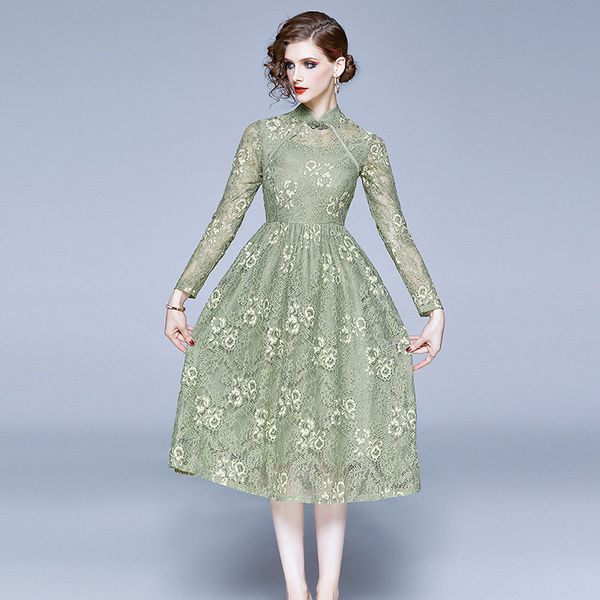 

женские дизайнерские темперамент кружевное платье сезон тонкий похудения длинный раздел улучшенный cheongsam skirtqq9a, Black;gray