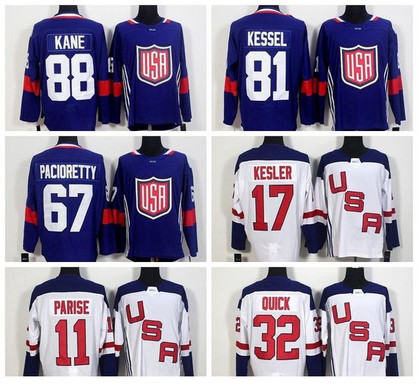 

world cup 2016 team hockey jerseys us 11 zach parise 88 patrick kane 81 phil kessel 32 jonathan quick 67 max pacioretty 17 ryan kesler, Black;red