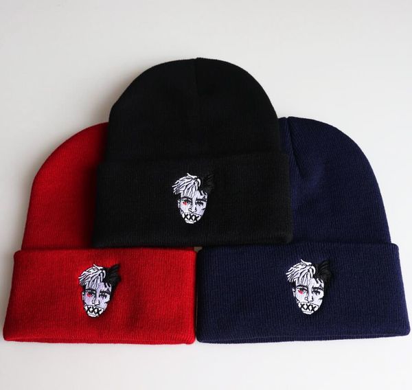 

2019 latest xxxtentacion europe america rapper embroidered knitted hat fall winter men women harajuku ski cap wool keep warm hat, Blue;gray
