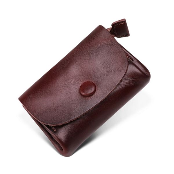 

coin purse vegetable tanned leather retro handmade leather wallet multi-function small purse storage bag coin bag, Red;black