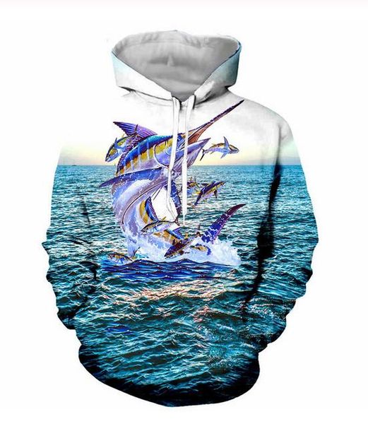 

wholesale-new fashion cool sweatshirt hoodies 3d print mens womens casual blue sword fish style streetwear clothes k0270, Black