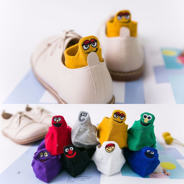 

happy funny cute cartoon embroidered cartoon women socks woman peach heart smile expression harajuku cotton short ankle socks, Black;white