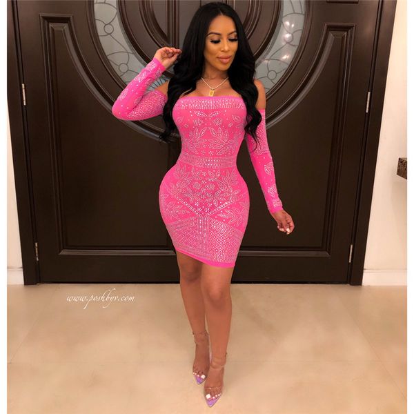 

sparkly rhinestones элегантное платье карандаша женщины slash шея с длинным рукавом повязку мини-платье сексуальное платье с открытой спиной, White;black