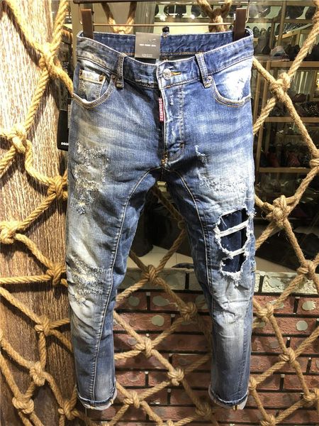 

novel teez ss20 d2 brand designer men denim biker jeans embroidery pants fashion holes trousers italy size 44-54 a207 #01, Blue