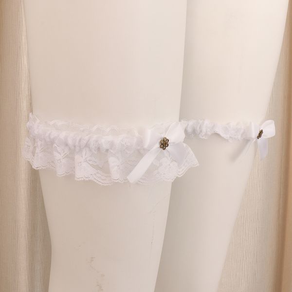 

2pcs wedding lace bowknot leg garter thigh ring bridal shower, White